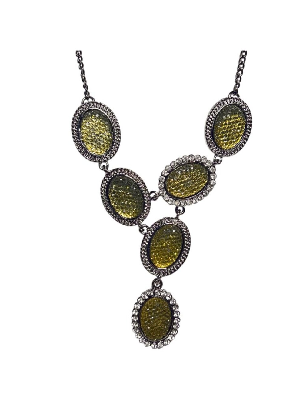 Stein Blye Dark Silver Tone With Green Resin Ovals Statement Necklace (6332) - Picture 2 of 7